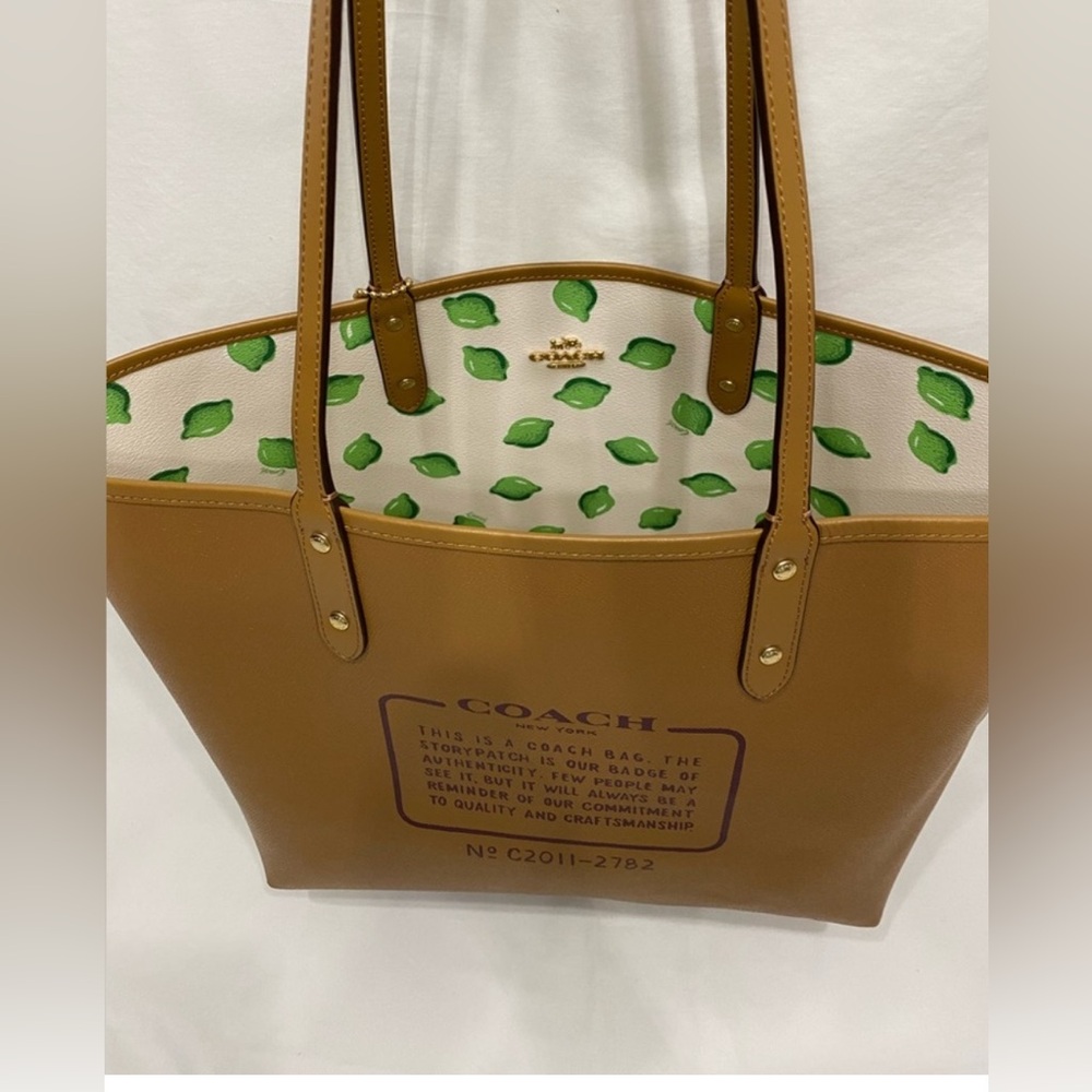 RARE Coach Reversible City Tote with Lime Print Designer Bag Purses Womens - Picture 4 of 11